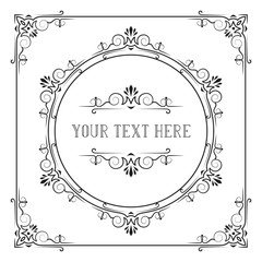 Victorian squared frame with royal borders and corners. Classic wedding invitation template. Vector isolated elegant ornate pattern.