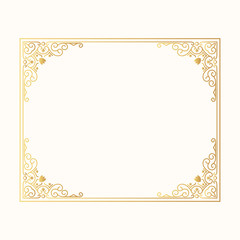 Hand drawn wedding gold vintage rectangular frame. Vector isolated classic victorian golden border.