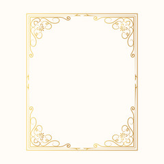 Wedding vintage gold rectangular frame. Vector isolated golden victorian border.