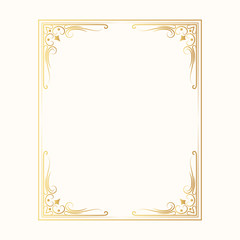 Hand drawn golden vintage frame. Classic victorian gold border. Vector isolated wedding invitation card.