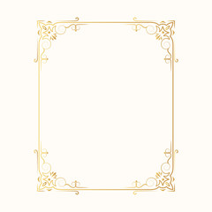 Hand drawn golden victorian frame. Classic wedding gold border. Vector isolated vintage invitation card.