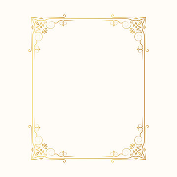 Hand drawn golden victorian frame. Classic wedding gold border. Vector isolated vintage invitation card.