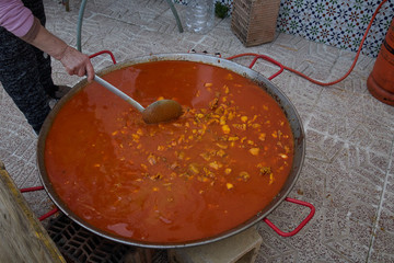 Big paella of chicken home made