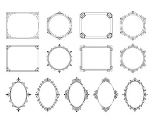 Royal elegant squared, round and oval frames set. Vector isolated victorian borders for wedding invitation. 