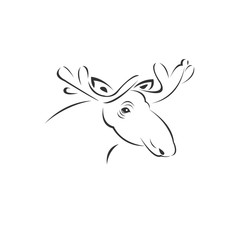 Vector image of an Deer Moose black and white. design style. animal. art. symbol. logo. Illustrator. on white background. Mammals