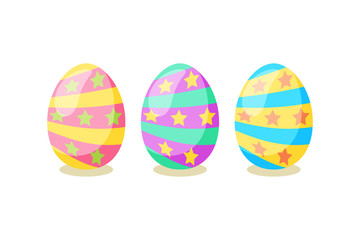 Happy Easter card. Set of cute Easter eggs with different texture on a white background. Spring holiday. Vector Illustration. Happy easter eggs