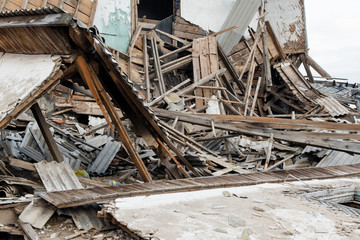 Ruins of old destroyed building. Country scene