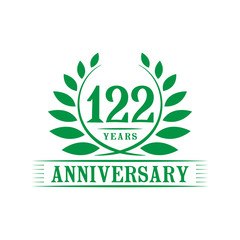 122 years logo design template. One hundred twenty second anniversary vector and illustration.
