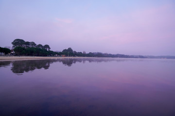 lake morning sunrise in Carcans Maubuisson in water winter
