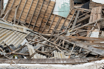 Ruins of old destroyed building. Country scene