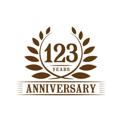 123 years logo design template. One hundred twenty third anniversary vector and illustration.
