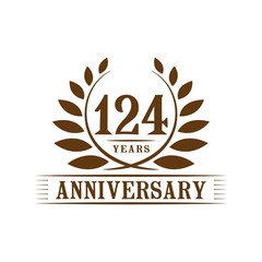 124 years logo design template. One hundred twenty fourth anniversary vector and illustration.