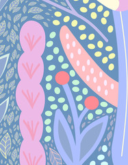 Modern abstract bright floral background with hand drawn texture.