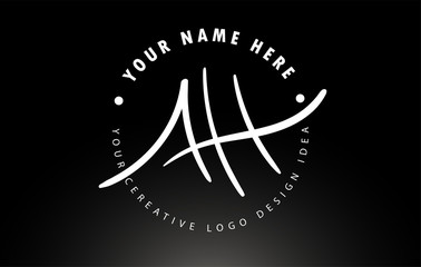 AH Handwritten Letters Logo Design with Circular Letter Pattern. Creative Handwritten Signature Logo Icon