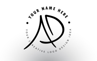 AD Handwritten Letters Logo Design with Circular Letter Pattern. Creative Handwritten Signature Logo Icon