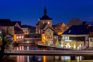 Bamberg. Old city in the night illumination. - obrazy, fototapety, plakaty