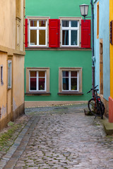 Fototapeta na wymiar Bamberg. Old narrow street in the historical part of the city.