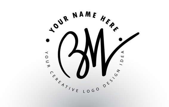 BW Handwritten Letters Logo Design with Circular Letter Pattern. Creative Handwritten Signature Logo Icon
