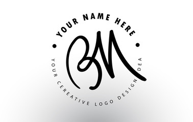 BM Handwritten Letters Logo Design with Circular Letter Pattern. Creative Handwritten Signature Logo Icon