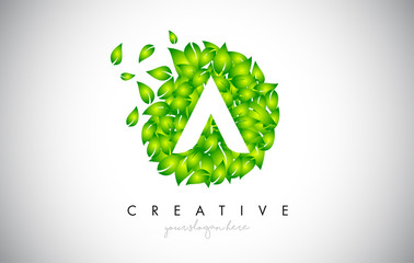A Green Leaf Logo Design Eco Logo With Multiple Leafs Blowing in the Wind Icon Vector.