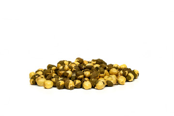 Roasted Gram with popped shells isolated on white background