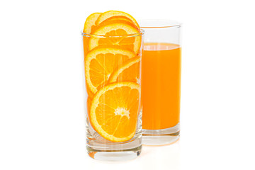glass of juice with slice of orange
