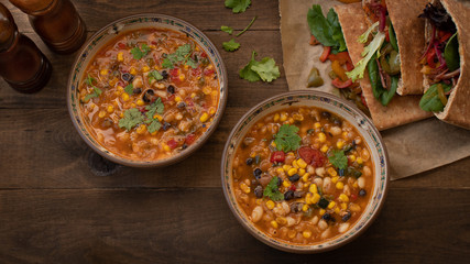Italian vegan minestrone and vegetable filled pita bread