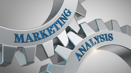 Marketing analysis concept. Words marketing analysis written on gear wheels.