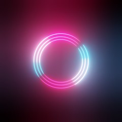 Neon light circles frame on dark background