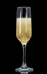 a golden ring in a glass with champagne, many bubbles, like a marriage proposal