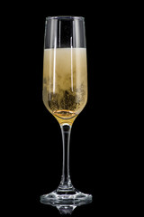 a golden ring in a glass with champagne, many bubbles, like a marriage proposal