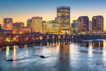 Richmond, Virginia, USA downtown skyline on the James River
