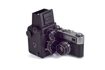 Cameras of the last century on a white background