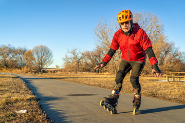 Inline skating on a bike trail