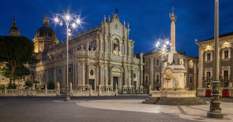 Fototapeta na wymiar Catania - The Basilica di Sant'agata at morning dusk.