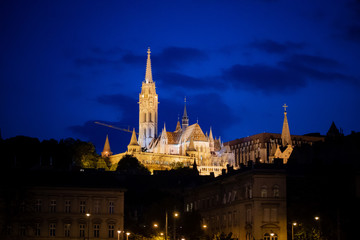 Fototapeta premium Budapest Hungary Church at Night from Danube River