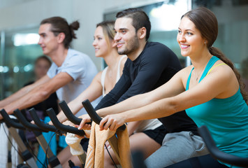 Group cycling in fitness club