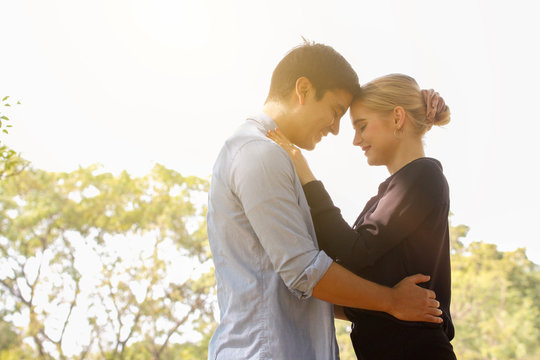 Happy smiling couple in love enjoying their honeymoon. the concept of wedding after valentine day.