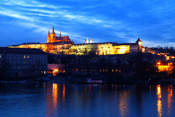 Fototapeta premium Prague at night. Cathedral and palace view
