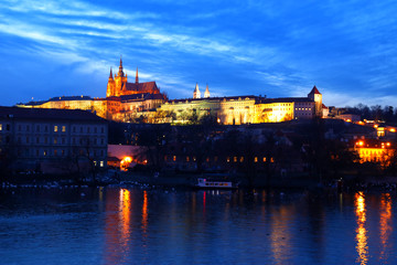 Prague at night. Cathedral and palace view