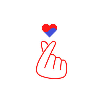 hand gesture k-pop with heart in Korean colors