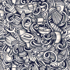 Bathroom hand drawn doodles seamless pattern. Graphics background design.