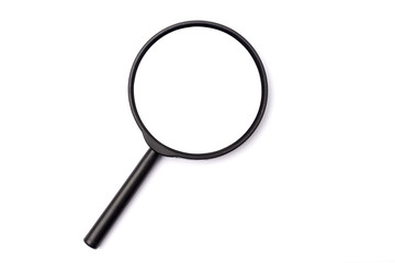 Top view Magnifying glass isolated on white background