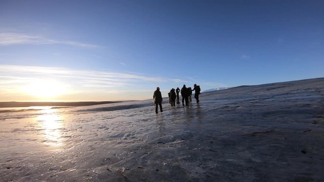 People hiking on Vatnaj&ouml;kull National Park glacier in Iceland