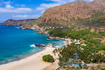 Aerial view of Tarrafal beach in Santiago island in Cape Verde - Cabo Verde