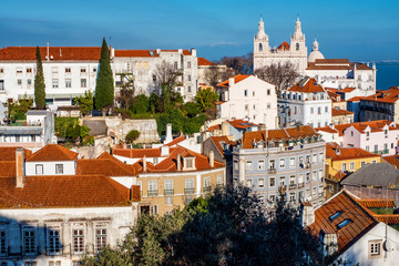 Obraz premium Aerial view of colorful houses in old part of Lisbon, Portugal 