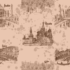 sketch drawing brown pattern travel countries