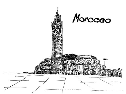 Morocco postcard black ink on white background