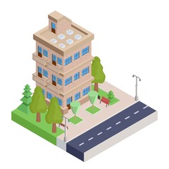 brown isometric house with balconies