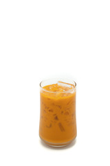 Glass Thai ice tea isolated on white background.